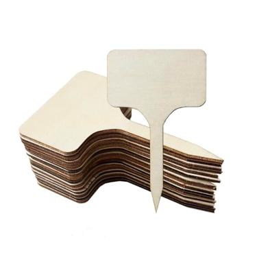 Imagem de 100 etiquetas de plantas de madeira, marcadores de plantas de madeira natural, marcadores de jardim tipo T para suculentas, ervas, mudas, vasos, flores, vegetais (tipo T)