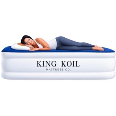Imagem de King Koil Colchão de Ar Luxuoso Queen com Bomba de Alta Velocidade Embutida, Ideal para Casa, Acampamento, Convidados, Colchão de Ar Duplo Tamanho Queen de 50 cm, à Prova d'Água, Garantia