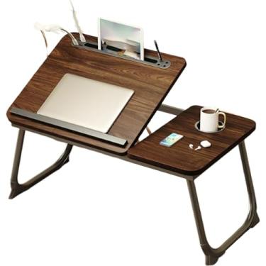 Imagem de Suporte de laptop ajustável para cama, mesa de colo, mesa portátil para laptop com copo e compartimento para cartão para tablet, com design defletor para evitar que itens caiam, adequado para estudar