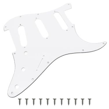 Imagem de Protetor de palheta SSS estilo ST/Strat de 11 furos para peças de guitarra estilo moderno Stratocaster/Strat dos EUA/México, 3 camadas com parafusos (branco, 3 camadas)