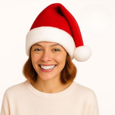 Imagem de Gorro Touca de Papai Noel em Veludo, Adulto, Vermelho e Branco, Pacote com 10 Unidades