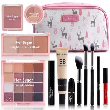 Imagem de Hot Sugar Kit de maquiagem de viagem tudo em um, kit de maquiagem para mulheres, kit completo, conjunto de presente de maquiagem para iniciantes e profissionais com bolsa de cosméticos (rosa)