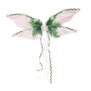 Imagem de MotiveTech Fantasia de princesa com asas de fada, acessório com flores, folhas e trepadeiras para lembrancinha de festa, Branco