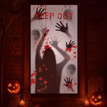 Imagem de Halloween Bloody Door Banner – Scary Silhouette Shadow Backdrop with Handprints – Horror Decoration for Haunted House, Zombie Party, Indoor Outdoor Decor