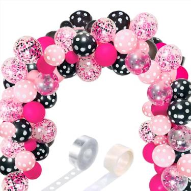 Imagem de Kit de arco de guirlanda de balão de rato, 117, preto, vermelho, branco, dourado, rosa, vermelho, rosa, guirlanda de balões, arco e faixa de balão para tema de rato, festa de chá de bebê, decoração de casamento (cor rosa vermelha do mouse)