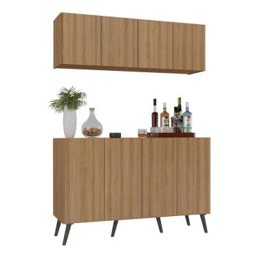 Imagem de Kit Bar Armário Aéreo E Aparador 4 Portas Retrô Multimóveis Mp1086 Rustic/preto Rustic/preto