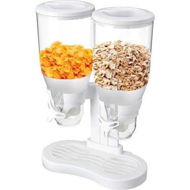 Imagem de Dispenser De Cereais Duplo Em Acrilico Porta Mantimentos Alimentos E Graos De Mesa E Bancada Luxo