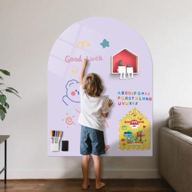 Imagem de Quadro negro magnético para crianças, 100 cm x 80 cm - adesivo atualizado, inclui quadro apagável a seco, estojo magnético, 5 marcadores de quadro branco à base de água (roxo claro)