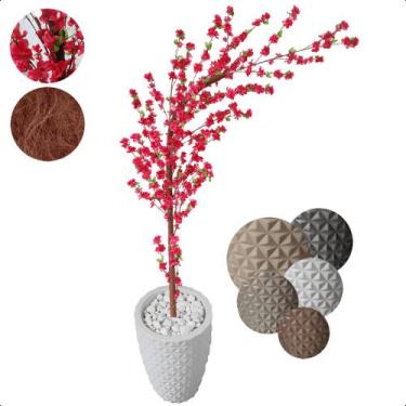 Imagem de Árvore Cerejeira Curvada Pink Artificial Com Vaso Grande - Flor de Men