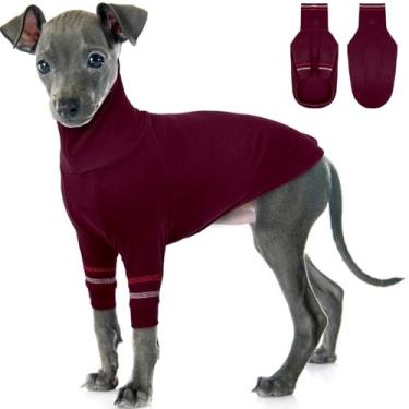 Imagem de OUOBOB Suéter de cachorro Greyhound, casaco de galgo italiano para cães pequenos, pulôver whippet de malha elástica com gola rolê, roupa térmica Greyhound pijama macacão para clima frio P