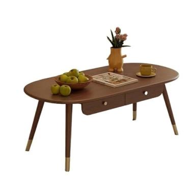 Imagem de Mesa de centro oval de madeira maciça para salas de estar pequenas, design moderno e luxuoso, mesa de chá compacta para casa ou varanda, mesa lateral de mesa de chá de estilo minimalista