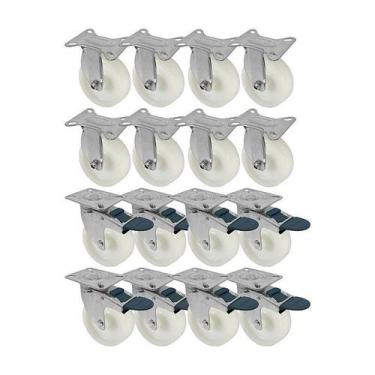 Imagem de Kit 16 un roda rodízio fixo giratório trava nylon 3 pol 75mm - AJAX