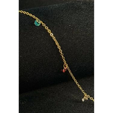 Imagem de Tornozeleira Com Zircônia Coloridas Banhado em Ouro 18k