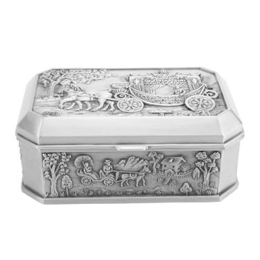 Imagem de Caixa de joias vintage Caixa de jóias Antigo Caso de bugiganga Caso de zinco Organizador de baú de peças para brincar material de colar de anel premium design requintado de veludo (6103p)