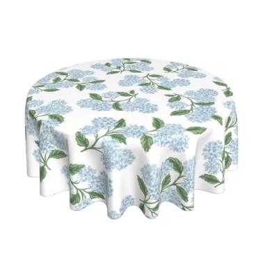 Imagem de Toalha de mesa floral azul redonda 152 cm azul hortênsia floral tecido de poliéster vintage primavera verão flores fazenda capa de mesa para cozinha, festa, piquenique, decoração ao ar livre
