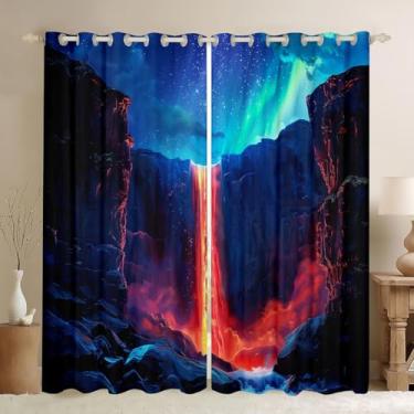 Imagem de Cortinas de janela vulcânicas para crianças, galáxia, céu estrelado, arco-íris, decoração de quarto de meninos e meninas, cortinas de janela mágicas misteriosas naturais, 2 painéis coloridos azuis