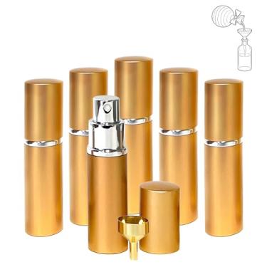 Imagem de YOUZEY Atomizadores de perfume com 6 funis – pulverizador atomizador recarregável para perfume e colônia – seguro para viagens aéreas – pacote com 6, Dourado