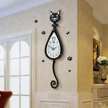 Imagem de Gato Modelando Diy Relógio De Parede, 3d Grande Ferro Relógio De Parede Metal Sala De Estar Relógio De Parede Home Art Decoration