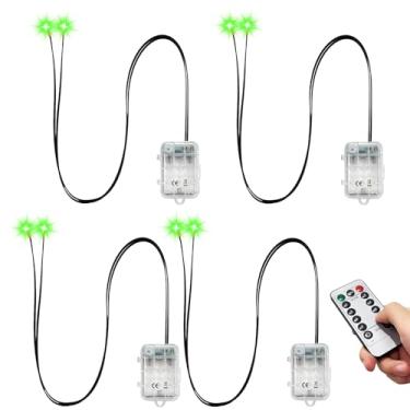 Imagem de 4 contas de lâmpada pequenas verdes, 2 caixas de bateria à prova d'água, 8 funções, temporizador, 2 lâmpadas, controle remoto, embalagem do fornecedor (pilhas não incluídas)