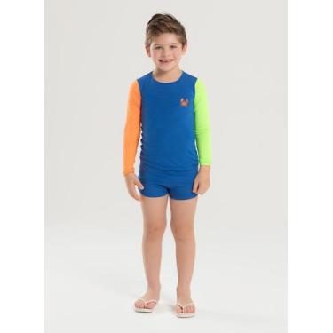 Imagem de Conjunto Praia Infantil Menino Azul Royal Camiseta Manga Longa e Sunga