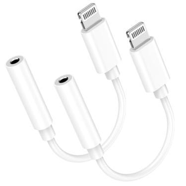 Imagem de [Certificado Apple MFi] Pacote com 2 adaptadores de fone de ouvido para iPhone, Lightning para fone de ouvido/fone de ouvido de 3,5 mm, adaptador de conector de áudio conversor de cabo auxiliar