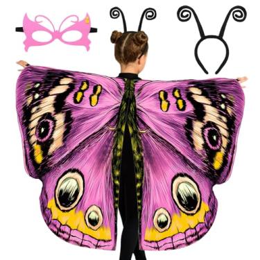 Imagem de Super Big Sister Girls Butterfly Wings Costume Kids Toddler Fairy Wings Accessories Headband Mask Halloween Dress Up Gift (Pink)