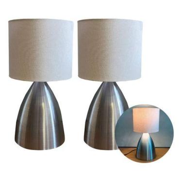 Imagem de Kit 2 Abajur de Mesa Bojudo Cor Escovado Bivolt Com Cúpula Decorativa 