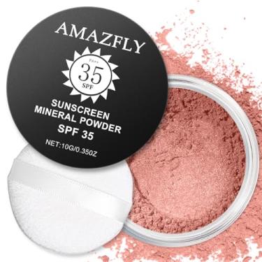 Imagem de Meilury Protetor solar em pó mineral, FPS 35, sem talco, blush em pó solto, cobertura leve montável, para maquiagem de base fosca (#07 Shine Rose BlushMakeup)