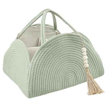 Imagem de Cesta de fraldas de tecido Arc Design com alça para bebês | Cesta de fraldas com divisórias para meninos e meninas, bolsa de fraldas para armazenamento de carro | Suporte de lona para berçário (verde)