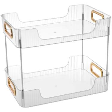 Imagem de Organizador de balcão de banheiro de plástico prateleira de armazenamento de maquiagem de grande capacidade prateleira de armazenamento de banheiro para casa (cor transparente, deck duplo)