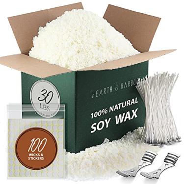 Imagem de Hearth & Harbor Cera de soja orgânica para fabricação de velas, suprimentos de fabricação de velas naturais de 13,6 kg, sem cera de abelha, sem parafina, flocos de cera de soja pura, perfeitos para
