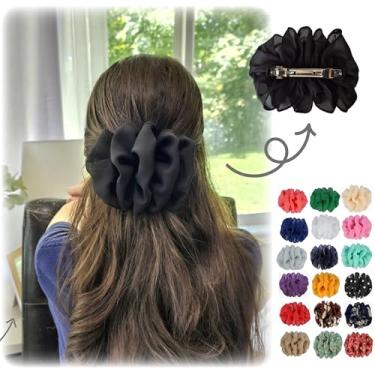 Imagem de Ladiesway Laço de cabelo francês de chiffon grande | Feito à mão nos EUA | Presilha de metal tamanho grande fita de tecido cachecol flor rosa | Acessórios para mulheres e meninas cabelo grosso ou fino