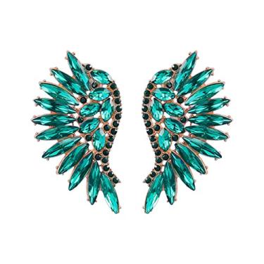 Imagem de Brinco Festa Madrinha Formatura Casamento Rosa Pink Pedras Zircônia Médio Luxo Asas - Brinco Presente Namorada Jantar Verde Esmeralda Brilho Leque - Mãe Datas Amor Especiais Verde Menta Rosa Cristais Moderno (Verde Esmeralda)