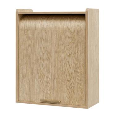 Imagem de ZttRiee Armário de parede de banheiro, armário de remédios com porta de enrolar e 3 prateleiras, armário de armazenamento montado na parede sobre o vaso sanitário, natural