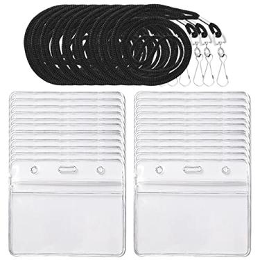 Imagem de HOSL Porta-crachás verticais de plástico transparente porta-crachás de identificação em massa Porta-cartões de identificação Porta-crachá de nome Capa de crachá Capa de crachá (25 (Porta-crachás + cordões), Horizontal)