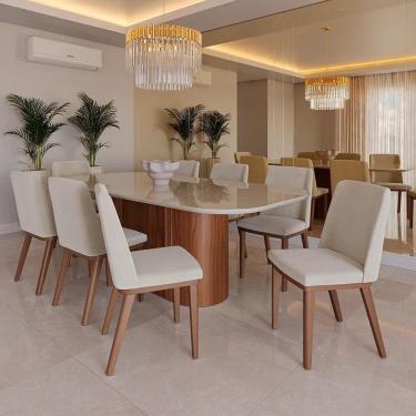 Imagem de Conjunto de Jantar Mesa Retangular com Vidro 8 Cadeiras Kalina - Canella c/ Palha