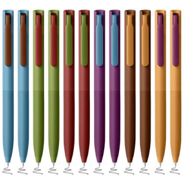 Imagem de BAYTORY 12 canetas de gel coloridas retráteis, canetas sortidas de tinta vintage de secagem rápida, ponta fina de 0,5 mm, escrita suave, confortável de usar em materiais escolares, marcação de diário