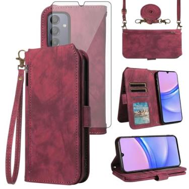 Imagem de Asuwish Capa de celular para Samsung Galaxy A15 5G/4G carteira com protetor de tela de vidro temperado alça transversal alça flip zíper suporte para cartão de crédito suporte dinheiro A 15 G5 15A