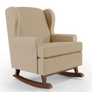Imagem de Poltrona De Amamentação Com Balanço Malu Base De Madeira P02 Linho Bege Escuro - Lyam Decor