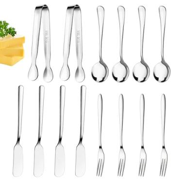 Imagem de Conjunto de facas espalhadoras de manteiga de queijo, acessórios de charcutaria, acessórios de charcutaria, utensílios de charcutaria, facas de aço inoxidável, pequenas pinças de servir, mini garfos e
