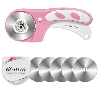 Imagem de Headley Tools Cortador rotativo de 60 mm atualizado com design de rolamento para corte mais suave e profundo, cortador de rolamento ergonômico com trava de segurança para tecido, couro, artesanato