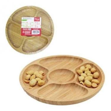 Imagem de Petisqueira De Bambu Redonda 20cm 5 Divisórias - onixy