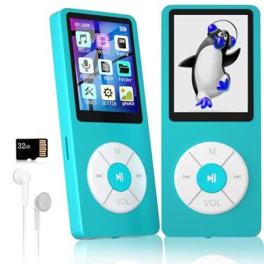 Imagem de Leitor MP3 com cartão TF de 32 GB, altifalante HD integrado, reprodutor de música portátil de alta fidelidade com vídeo/gravador de voz/rádio FM/visualizador de fotos/leitor de livros eletrónicos
