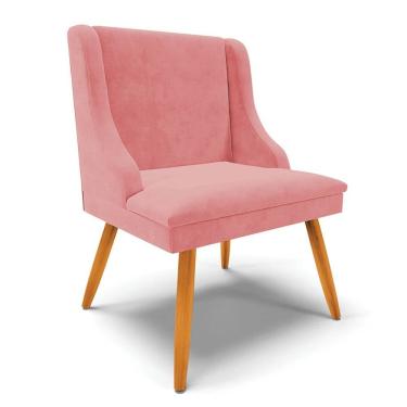 Imagem de Cadeira Estofada para Sala de Jantar Pés Palito Lia Suede Rosê - Ibiza