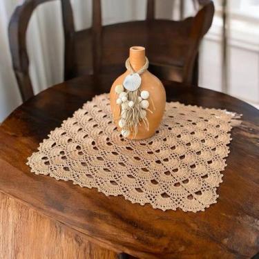 Imagem de Toalha De Centro Quadrada Leque Crochê Artesanal 54x54cm - Maria Croch