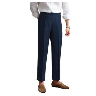 Imagem de Calças de linho BYLUNTA Vintage Summer, leves para homens, azul marinh