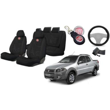 Imagem de Capas Tecido Banco Strada 2011 a 2019 + Capa Volante + Chaveiro - Kit 
