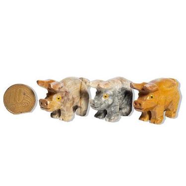 Imagem de Porco Esculpido Artesanato em Dolomita Misto de Pedra Natural - Decora