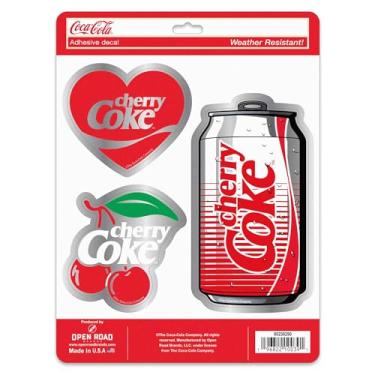 Imagem de Pacote com 3 adesivos de vinil Coca-Cola Cherry Coke - Conjunto divertido de adesivos de cereja para carro, laptop ou garrafa de água