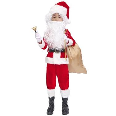 Imagem de OVOV 11 peças de fantasia infantil de Papai Noel, fantasia infantil de Papai Noel, fantasia de Papai Noel para cosplay de Halloween, Vermelho, G